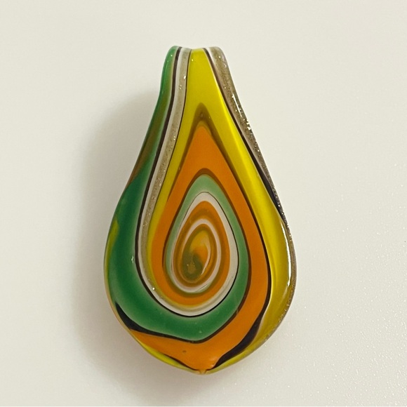 Handblown Artisan Oval Yellow Green Orange Fall Art Lampwork Glass Pendant - Picture 4 of 15